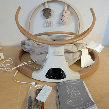 Monamii Bluetooth Baby Swing for Infants, 5 Sway Motions, 10 Melodies, Remote Control and Auto-Rocking, Light Beige