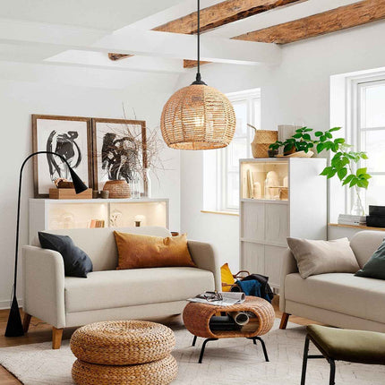 Mlihove Rattan Pendant Light 1-Light with Hand-Woven Shade 9.8inch, Rattan Light