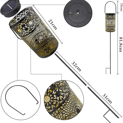 Freekite 2 Pack Solar Lanterns for Outdoor, Hanging Moroccan-Style Garden Lights with Ground Stakes, Auto Dusk-to-Dawn