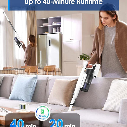 Tineco A20 Cordless Stick Vacuum Cleaner, Up to 40Min-Runtime 3 Modes for Multi-