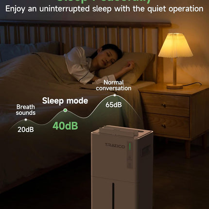 Trazico 21 Pint Dehumidifier for Basement & Home up to 1500 Sq Ft, 3 Smart Modes, 24H Timer, Continuous Drain, Quiet