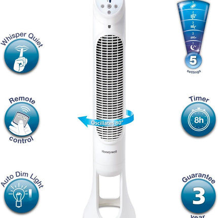 (No remote) Honeywell QuietSet Whole Room Oscillating Tower Fan (5 Speed Setting