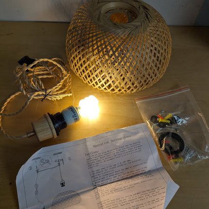 NAANN Plug in Pendant Light, Bamboo Rattan Pendant Lighting Fixtures Rustic Farm