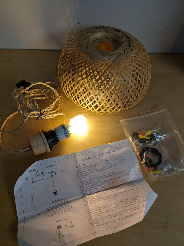 NAANN Plug in Pendant Light, Bamboo Rattan Pendant Lighting Fixtures Rustic Farm