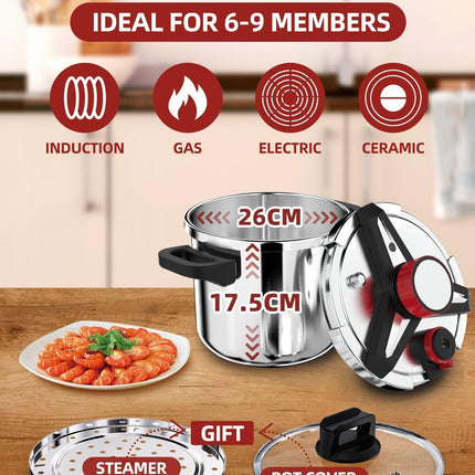 3-In-1 304 Stainless Steel Pressure Cooker 9 Litre: [Explosion-Proof]