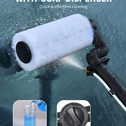PureSwirlz 20 ft Water-Fed Solar Panel Cleaning Kit, Electric Washing Brush with Soap Dispenser, Black