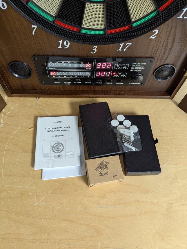 Yirinatek Electronic Dart Board, Decorative Dart Board Cabinet Set for Adults [1