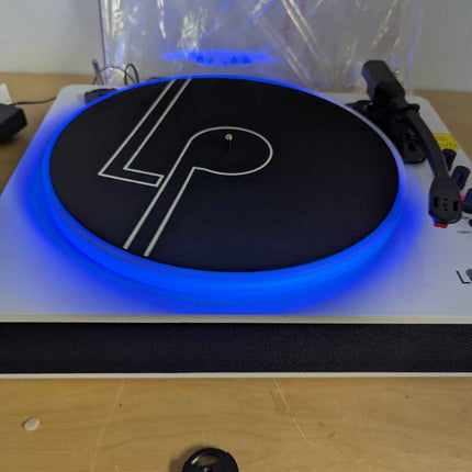 LP&No.1 Record Player with Built-in Stereo Speakers, LED Control, 3-Speed Belt-D