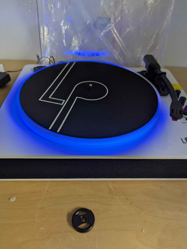 LP&No.1 Record Player with Built-in Stereo Speakers, LED Control, 3-Speed Belt-D