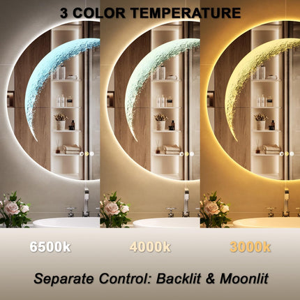 Callsky 30'' Round LED Bathroom Mirror, Frameless Circle Mirror with Back Light