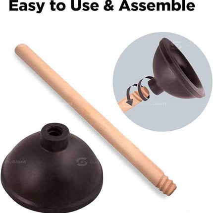 Heavy Duty Toilet Plunger Strong Suction Force Cup Rubber with 18 in. Wooden Han
