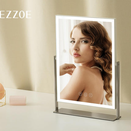 NEZZOE Rechargeable Vanity Mirror with Lights, Table Mirror with Stand, Makeup M