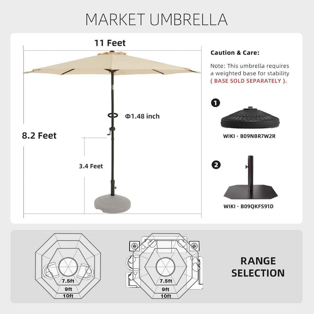 wikiwiki 11 FT Patio Umbrellas Outdoor Table Market Umbrella with Push Button Ti