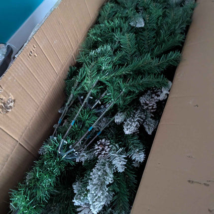 Senjie Artificial Christmas Tree 7 Foot Flocked Snow Trees Pine Cone Decoration Unlit 7FT