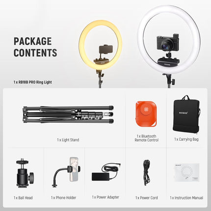 NEEWER Professional 18 Inch Ring Light with Tripod Stand Phone Holder Compatible