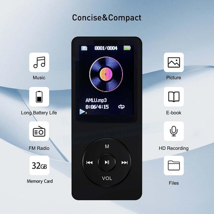MP3 Player 32GB with Speaker Earphone Portable HiFi Lossless Sound MP3 Mini Musi
