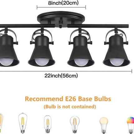 KEESFU 4-Light Track Lighting Kit,Black Semi Flush Mount Ceiling Light with 4 Ro