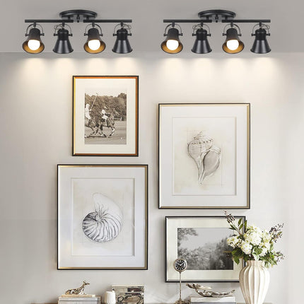 KEESFU 4-Light Track Lighting Kit,Black Semi Flush Mount Ceiling Light with 4 Ro