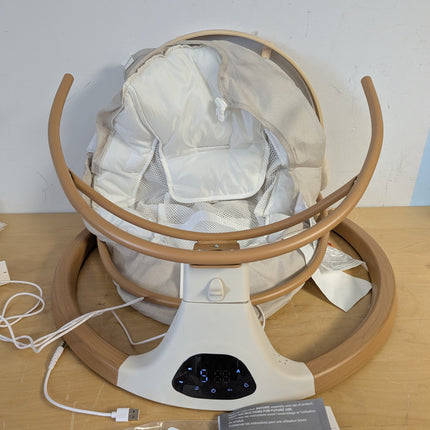Monamii Bluetooth Baby Swing for Infants, 5 Sway Motions, 10 Melodies, Remote Control and Auto-Rocking, Light Beige