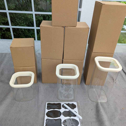 CozNido 12pcs Square Pantry Glass Jars with Clear Airtight Lids Kitchen Canister