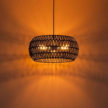 Black Rattan Light Fixture Drum Pendant Light Dinning Room Lighting Boho Chandel