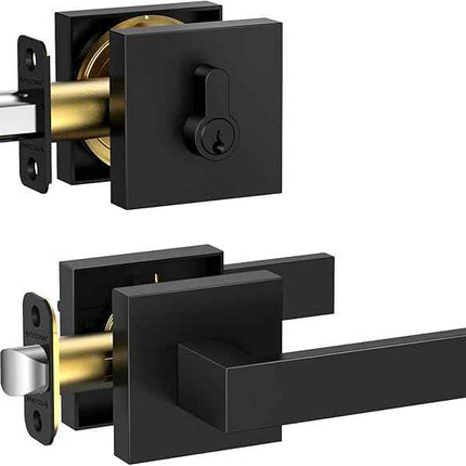 TICONN Matte Black Door Handle Heavy Duty, Reversible Square Door Lever for Bedr