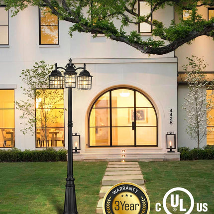 VIANIS Dusk to Dawn 3-Head Lamp Posts Outdoor Lighting, Modern Black Outdoor Pos