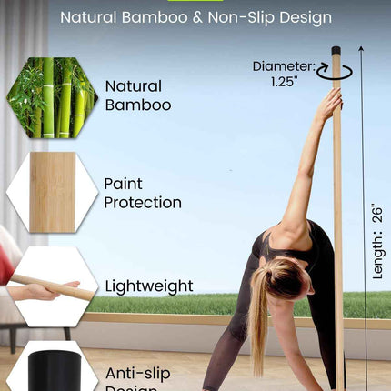 Yoga Stick, 5ft Exercise Stick for Mobility, Stretching Stick with Non-Slip Ends