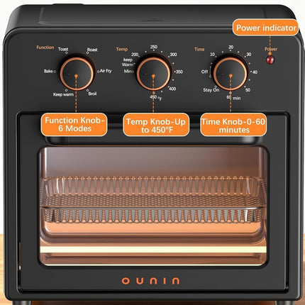 OUNIN Air Fryer Toaster Oven with Steam Infusion, 12L Countertop Oven, 6-in-1 Bake, Broil, Grill & Air Fry, Black