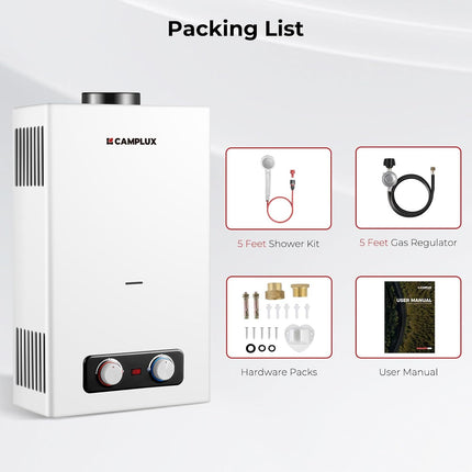 Camplux 10L Outdoor Portable Gas Water Heater, Tankless Propane Water Heater wit