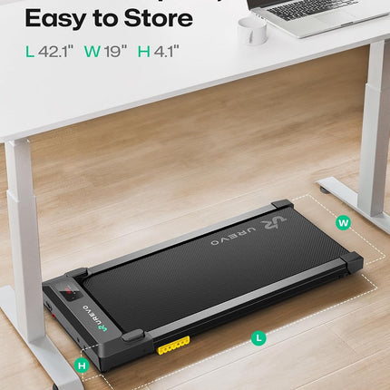 UREVO 2-in-1 Under Desk Walking Pad Treadmill, 4 MPH with 2.5 HP 40 dB Quiet Motor, App Control and 265 lb Capacity