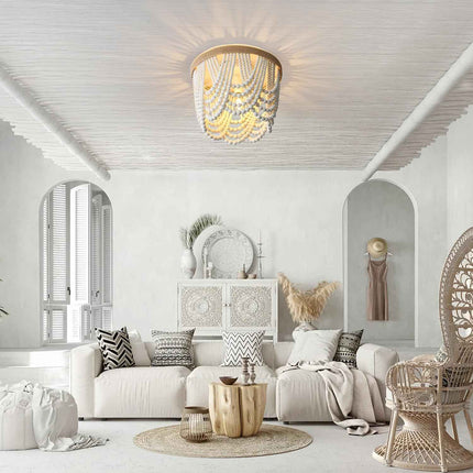 White Boho Light Fixture Boho Beaded Chandelier Boho Light Fixtures Ceiling Bead