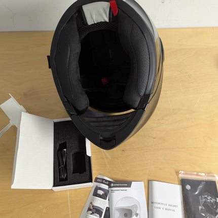 ILM 902BT Bluetooth Motorcycle Helmet, Modular Flip-Up Full Face with Dual Visor, Intercom and Speakers, Gloss Black