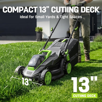 STEELITE 13 in 20V Cordless Electric Lawn Mower, Brushless with 5-Position Cutting Height & 4.0Ah Battery