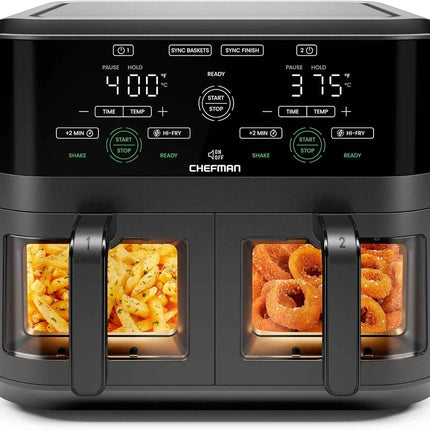 BROKEN BOTTOM (WORKS) CHEFMAN 6 Quart Dual Basket Air Fryer Oven with Easy View
