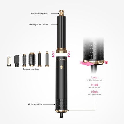 Atopskins 6 in 1 Hair Dryer Brush, Detachable Air Styler, 3 Heat Settings Blow D