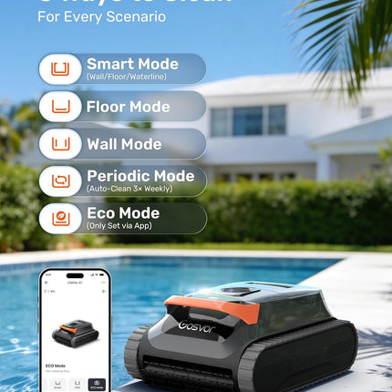Gosvor LiteVac G1 Pool Vacuum Robot (2026), Wall, Waterline & Platform Cleaning, 200 Min Runtime, App Control, 15.2 lb