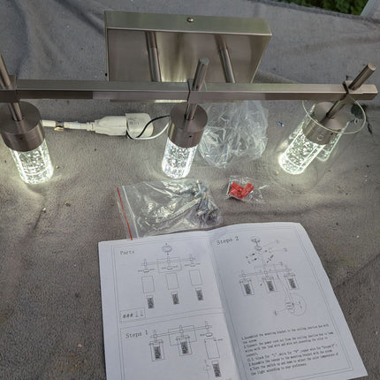 Eatich 3-Light Brushed Nickel Vanity Light, 3000K/4000K/6000K Crystal Bathroom L