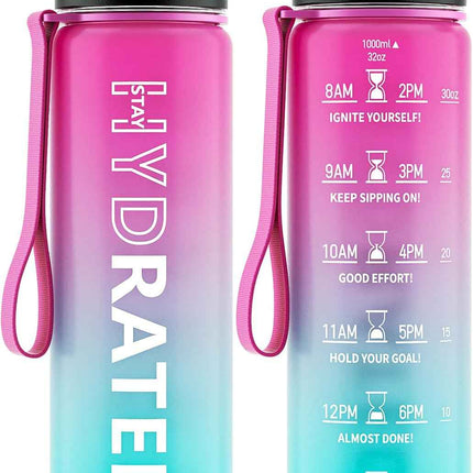 QLUR Water Bottle with Straw, 32oz Sports Motivational Water Bottle with Time Ma