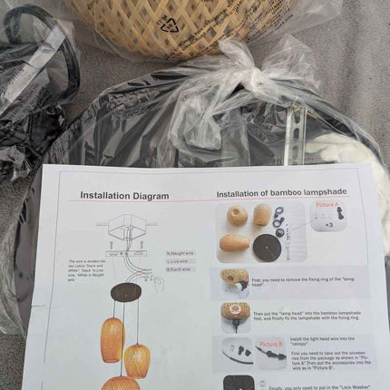 AOODU Rustic Rattan Pendant Light Fixture Farmhouse Bamboo Lighting fixtures 3-L