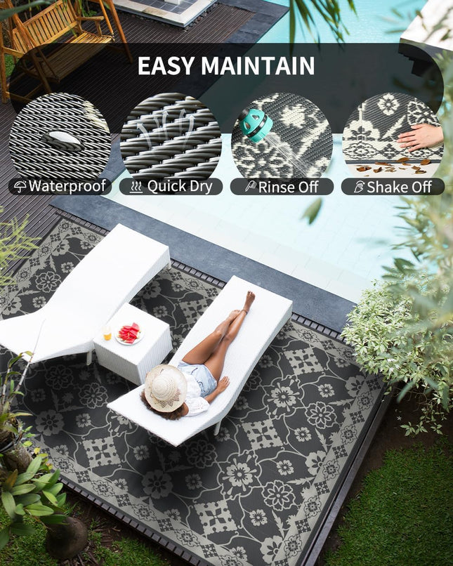 COCOER Floral Outdoor Rug 5x8 Reversible-Waterproof Patio Rug-Quick Dry Outdoor