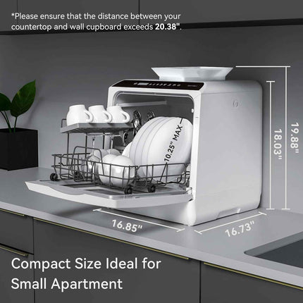 Hermitlux Countertop Dishwasher, 5 Washing Programs Portable Dishwasher With 5-Liter Built-in Water Tank For Glass Door