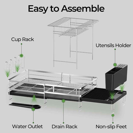 Large 2 Tier Dish Drying Rack, Extendable Dish Rack, Stainless Steel Anti-Rust D