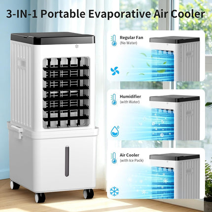 SimerSure 3-in-1 Portable Evaporative Air Cooler with Removable Water Tank, 4 Ice Packs, Timer and Remote Control