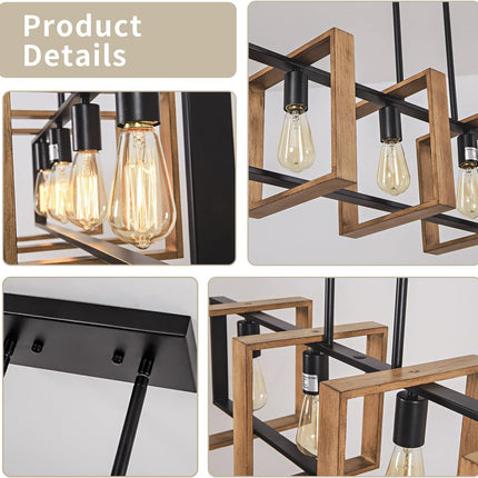 Black Farmhouse Pendant Light,1-Light Small Chandelier,Wood Dining Room Light Fi