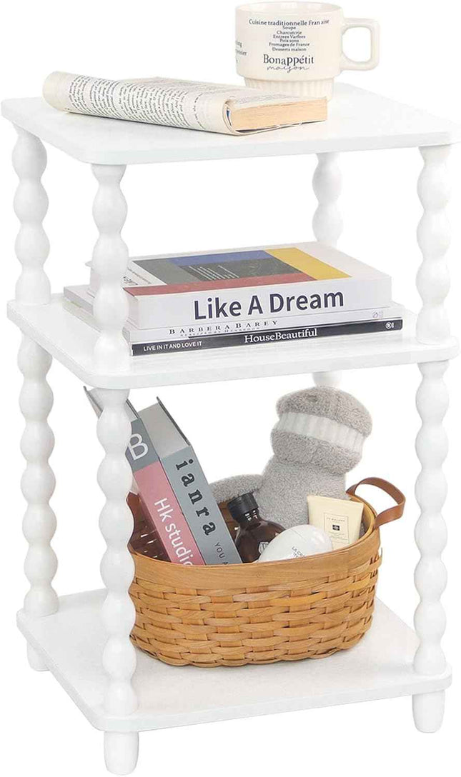 Fultyle End Table, Small Side Table with 3 Tier Open Shelf, Modern NightStand Be