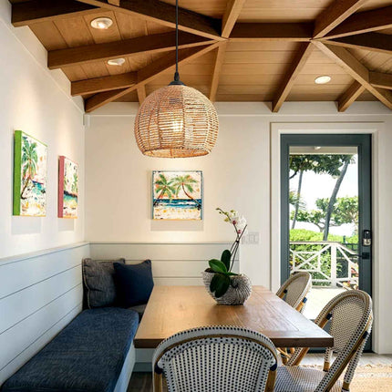 Mlihove Rattan Pendant Light 1-Light with Hand-Woven Shade 9.8inch, Rattan Light