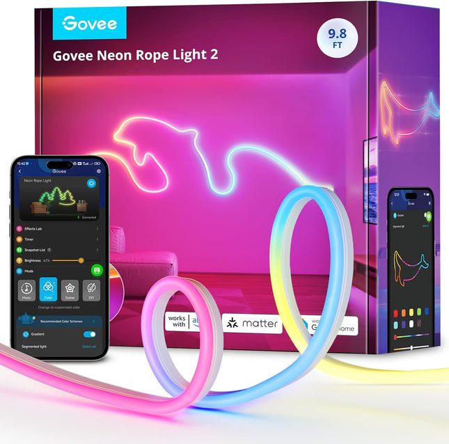 Govee Neon Lights, RGBIC Neon Rope Light 2 Works with Matter, Alexa, Google Assi