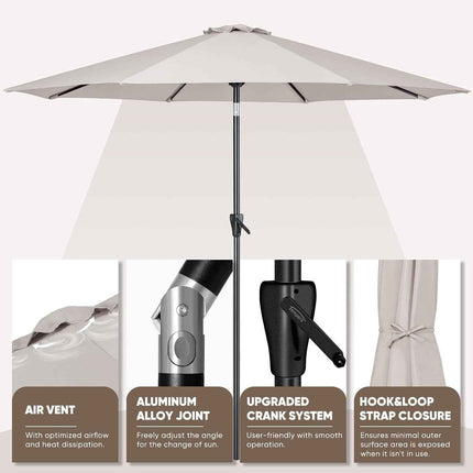 Tempera 9 ft Patio Umbrella Outdoor Table Umbrella with Push Button Tilt and Cra