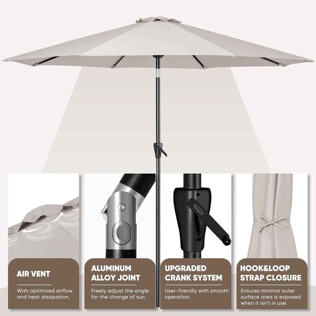 Tempera 9 ft Patio Umbrella Outdoor Table Umbrella with Push Button Tilt and Cra